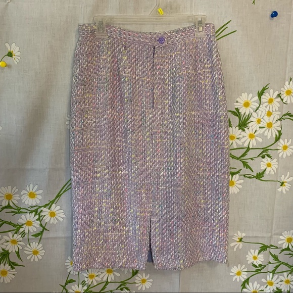 Vintage pastel purple lavender rainbow twill silver sparkle midi pencil skirt - Picture 5 of 8